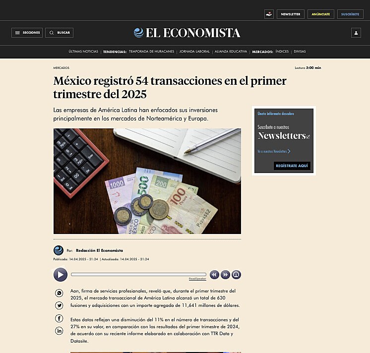 Mxico registr 54 transacciones en el primer trimestre del 2025